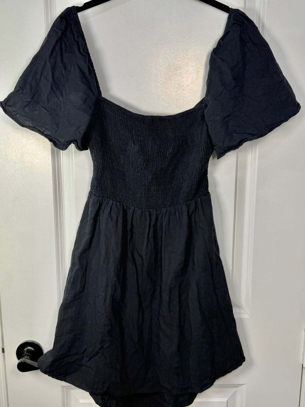 Princess Polly Black Summer Nights Mini Dress Open Tie Back Puff Sleeve